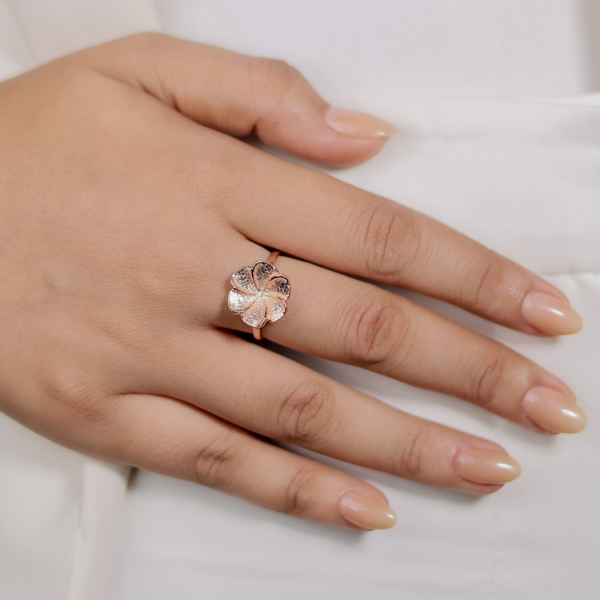 Rose Gold Hawaiian Flower Petal Ring, Hallmarked 925 Sterling Silver Rose Gold - sitabo