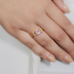 Heart And Leaves Band Engagement Ring- Hallmarked 925 Sterling Silver Yellow Gold - sitabo