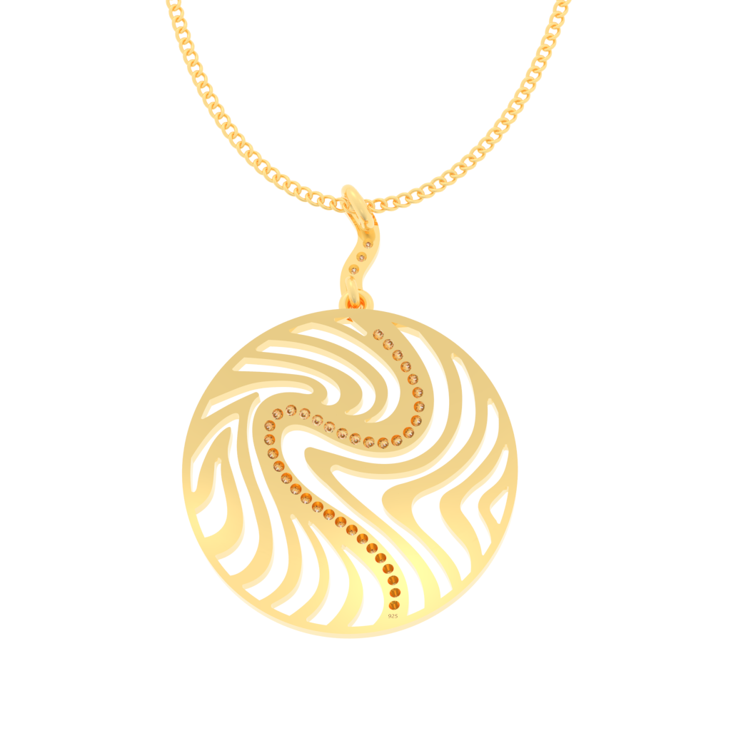 Wave Design Round Pendant With Chain, Hallmarked 925 Sterling Silver - sitabo