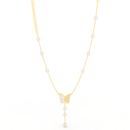 Adorable Butterfly Pearl Y Shape Necklace, Hallmarked 925 Sterling Silver sterlyn 925