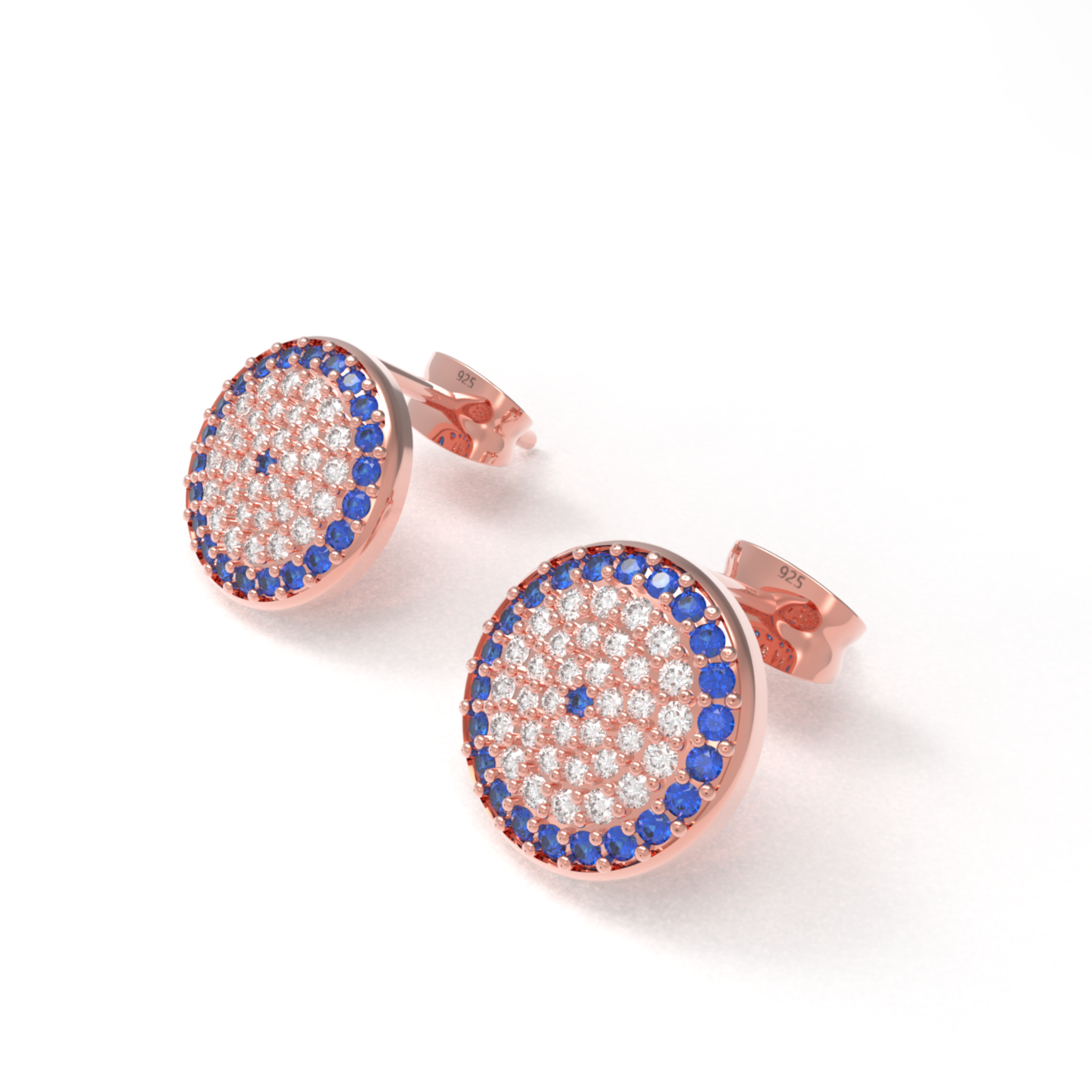 Handcrafted Evil Eye Round Statement Stud Earrings, Hallmarked 925 Sterling Silver sterlyn 925