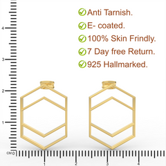 Hexagon Chic Gold Plated Earrings, Hallmarked 925 Sterling Silver sterlyn 925
