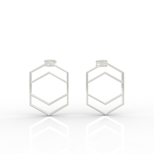 Hexagon Chic Gold Plated Earrings, Hallmarked 925 Sterling Silver sterlyn 925