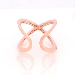 Bold Statement Crisscross Ring Rose Gold Plated- Hallmarked 925 Sterling Silver