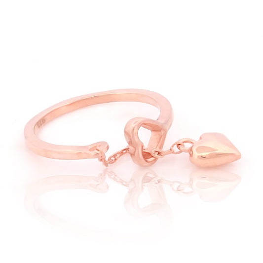 valentine Heart Melting Chain Charm Ring- Hallmarked 925 Sterling Silver Rose Gold