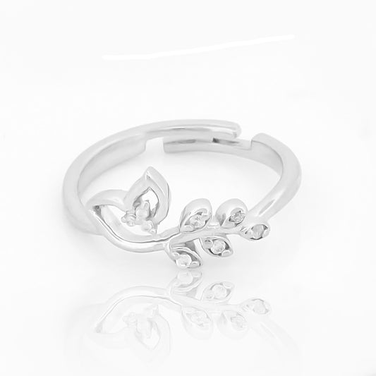 Petals and Leaves Pattern Ring – Hallmarked 925 Sterling Silver White Gold Plated | Elegant Office Wear Jewelry