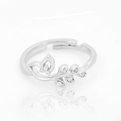 Petals and Leaves Pattern Ring – Hallmarked 925 Sterling Silver White Gold Plated | Elegant Office Wear Jewelry
