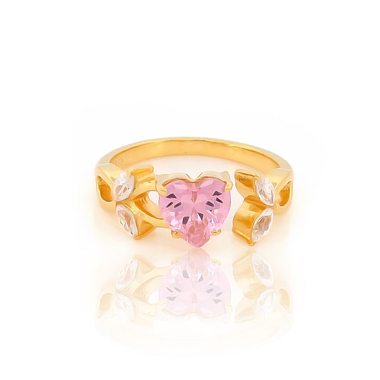 Valentine Heart And Leaves Band Engagement Ring- Hallmarked 925 Sterling Silver Yellow Gold