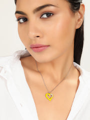 Yellow Enamel Heart Stone Pendant With Chain, Hallmarked 925 Sterling Silver (Copy) - sitabo