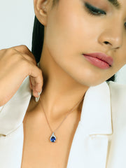 Luxurius Blue Gemstone Pendant With Chain, Hallmarked 925 Sterling Silver - sitabo