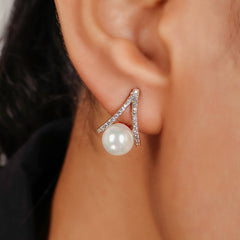 Water Pearl Drop Sparkling CZ Stud Earring, Hallmarked 925 Sterling Silver - sitabo