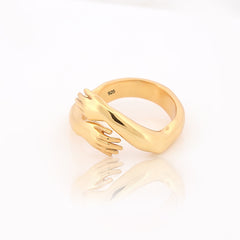 925 Sterling Silver Ring Classic Warm Hug Silver Gold Plated Adjustable Ring - sitabo