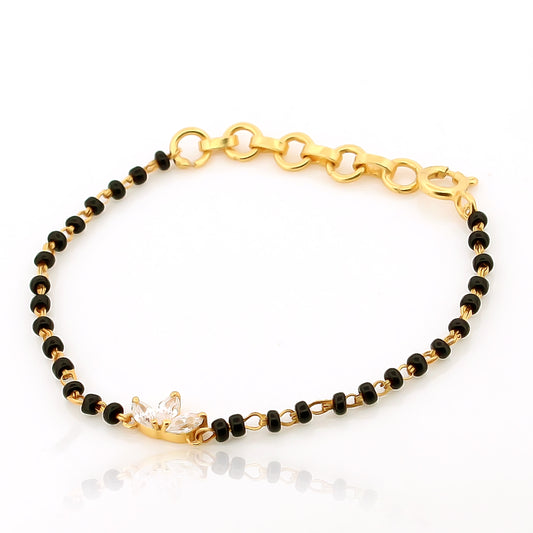 Black Beads Marquise Queen Bracelet – 18KT Gold Plated | 925 Sterling Silver | Strength, Elegance & Protection