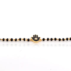 Black Enamel Evil Eye Buddha Hand black beads Bracelet – 18KT Gold Plated | 925 Sterling Silver | Strength, Elegance & Protection