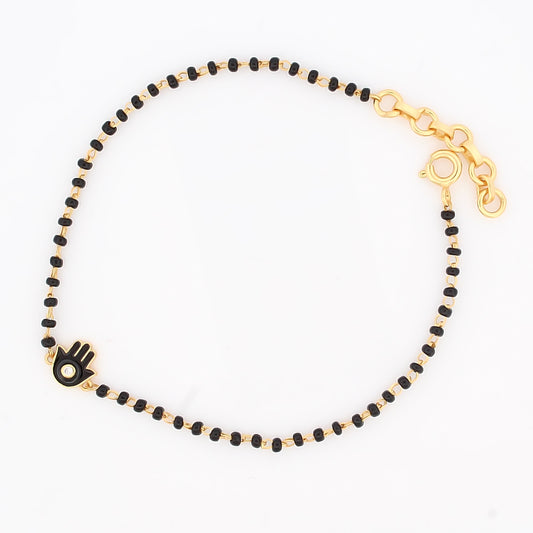 Black Enamel Evil Eye Buddha Hand black beads Bracelet – 18KT Gold Plated | 925 Sterling Silver | Strength, Elegance & Protection