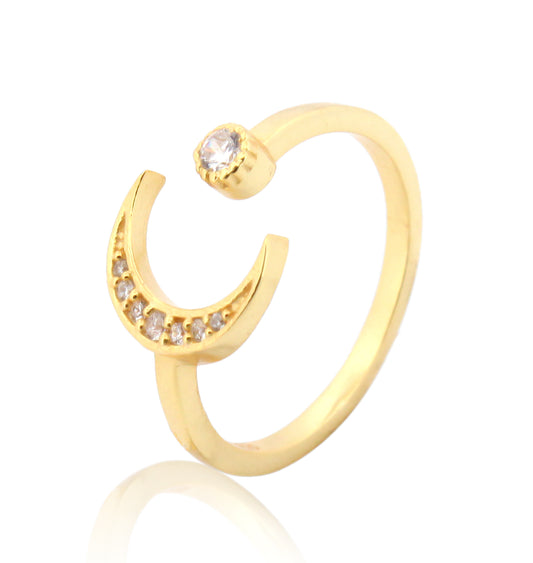 Moon And Sun Ring- Gold Plated Hallmarked 925 Sterling Silver