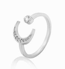 Moon And Sun Ring White Gold Plated- Hallmarked 925 Sterling Silver