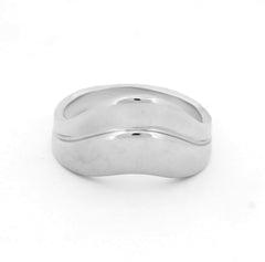 Boho Chunky Wavy Everyday Wear Ring, Hallmarked 925 Sterling Silver White Gold