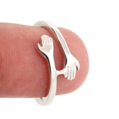 Beautiful Couple Hug Hand Ring- Hallmarked 925 Sterling Silver