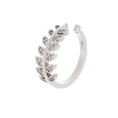 Desiring Leaf Pattern Open Ring- Hallmarked 925 Sterling Silver White Gold - sitabo