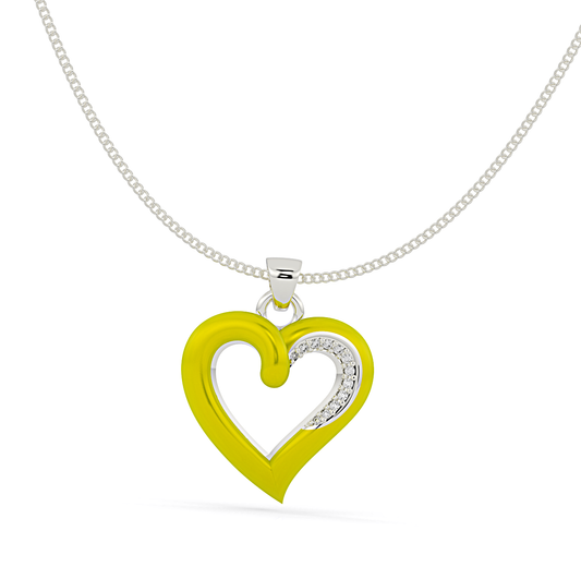 Yellow Enamel Heart Stone Pendant With Chain, Hallmarked 925 Sterling Silver (Copy) - sitabo
