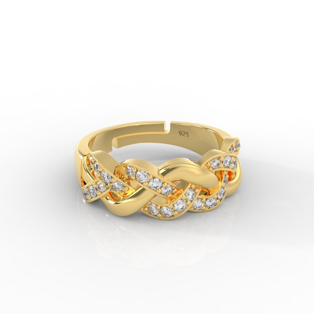 Twisted Rope Band Ring Yellow Gold Plated- Hallmarked 925 Sterling Silver Yellow Gold - sitabo