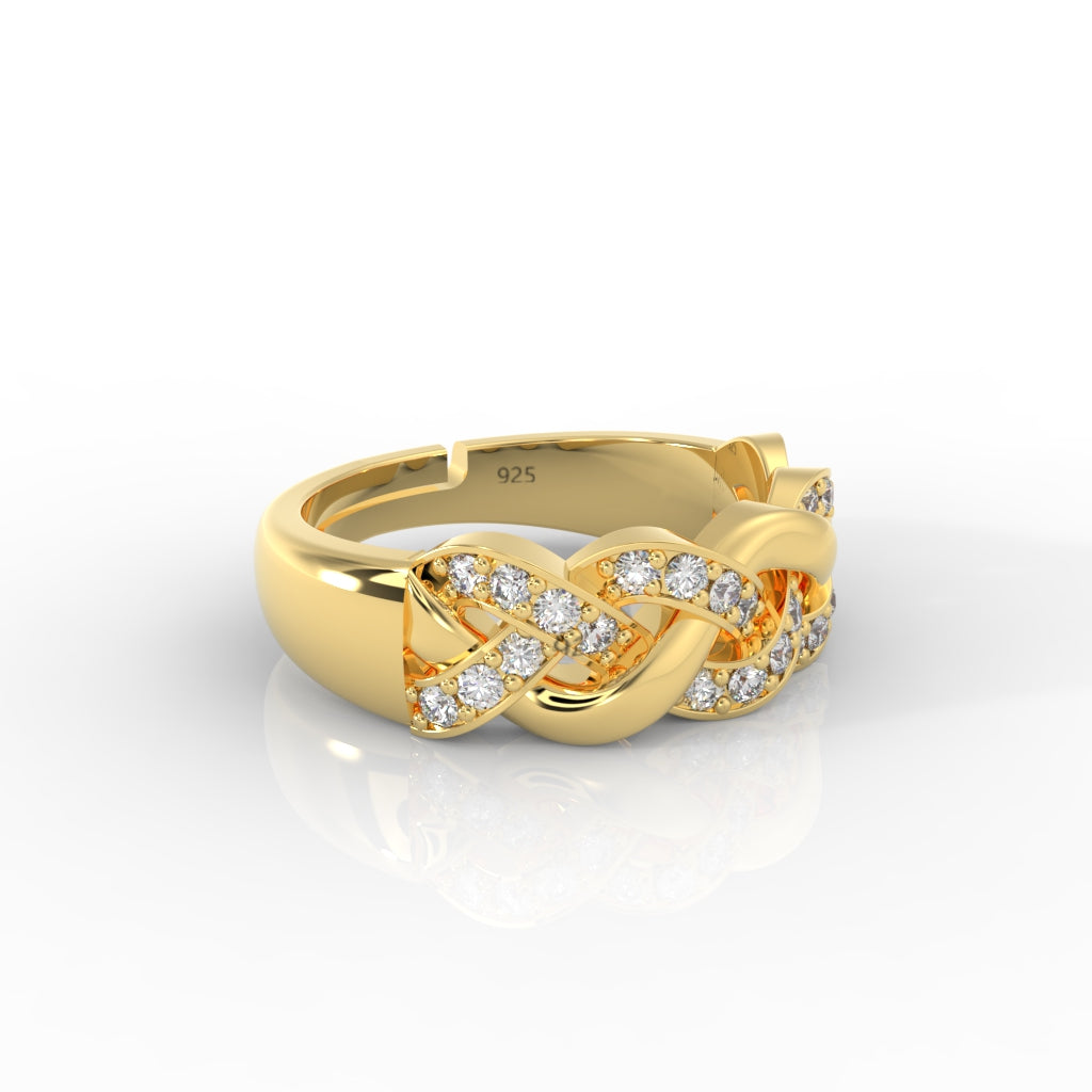 Twisted Rope Band Ring Yellow Gold Plated- Hallmarked 925 Sterling Silver Yellow Gold - sitabo