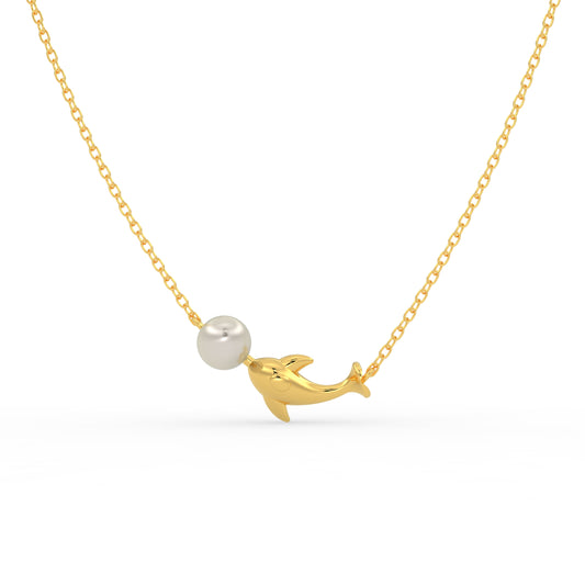 Elegant Dolphin & Pearl Pendant – Gold Plated 925 Silver Finish for Women
