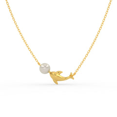 Elegant Dolphin & Pearl Pendant – Gold Plated 925 Silver Finish for Women