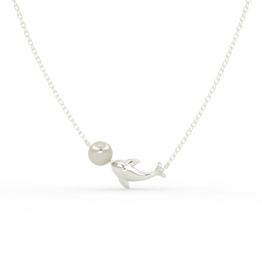 Elegant Dolphin & Pearl Pendant – Silver Finish for Women