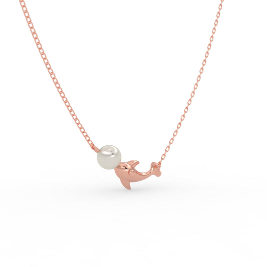 Elegant Dolphin & Pearl Pendant – Rose Gold Finish for Women