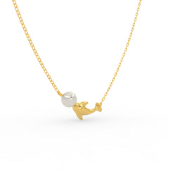Elegant Dolphin & Pearl Pendant – Gold Plated 925 Silver Finish for Women