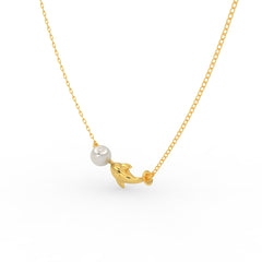 Elegant Dolphin & Pearl Pendant – Gold Plated 925 Silver Finish for Women