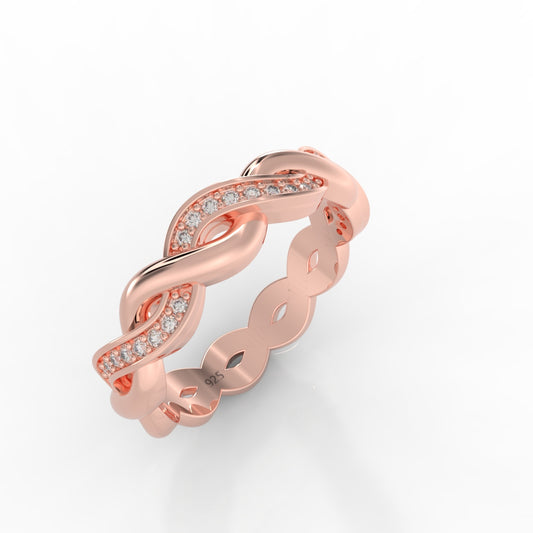 Twisted Rope Band Ring- Hallmarked 925 Sterling Silver Rose Gold