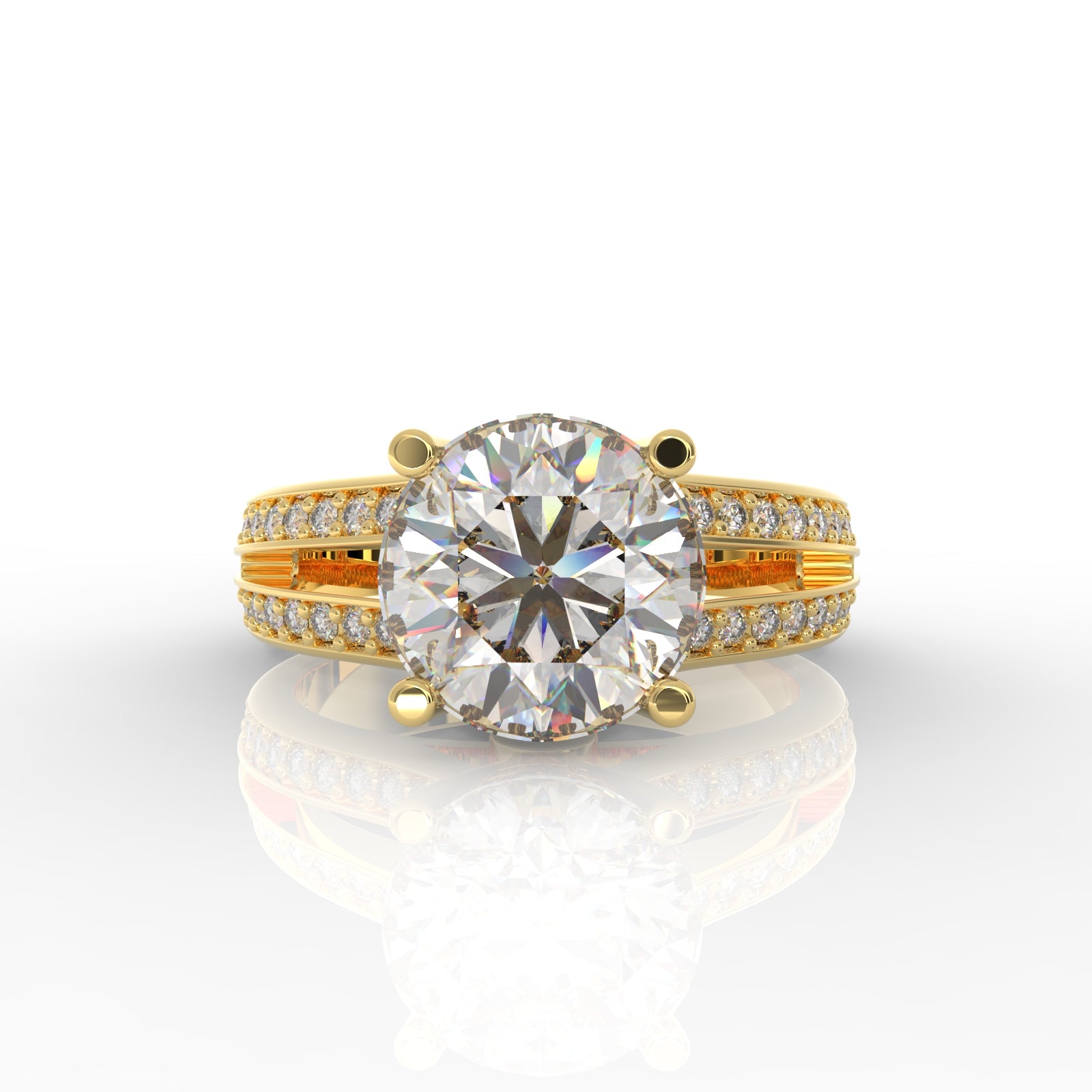 Solitaire Engagement Chunky Ring, Hallmarked 925 Sterling Silver Yellow Gold - sitabo