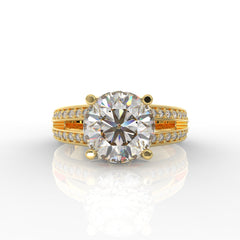 Solitaire Engagement Chunky Ring, Hallmarked 925 Sterling Silver Yellow Gold - sitabo