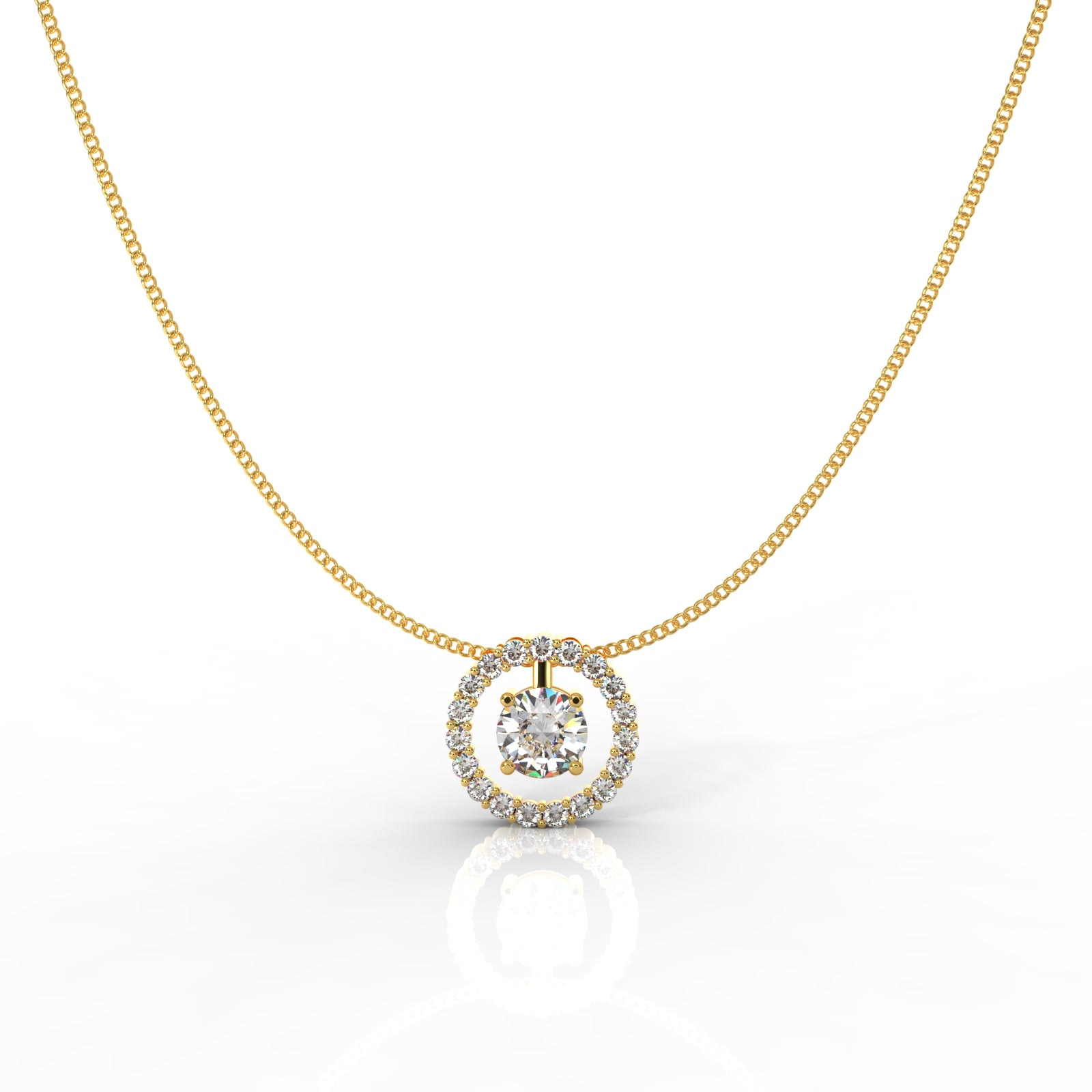 Dazzling Solitaire Circle Shaped Pendant With Chain- Hallmarked 925 Sterling Silver - sitabo