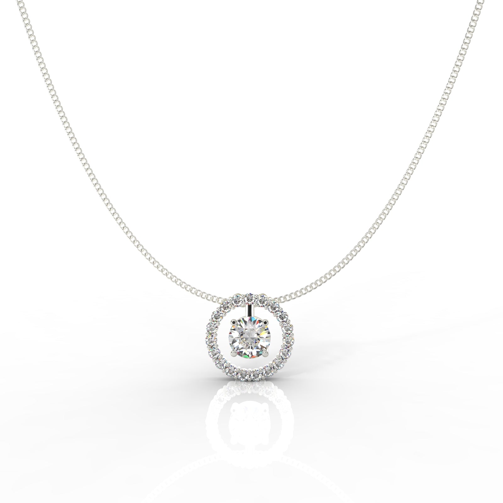 Dazzling Solitaire Circle Shaped Pendant With Chain- Hallmarked 925 Sterling Silver - sitabo