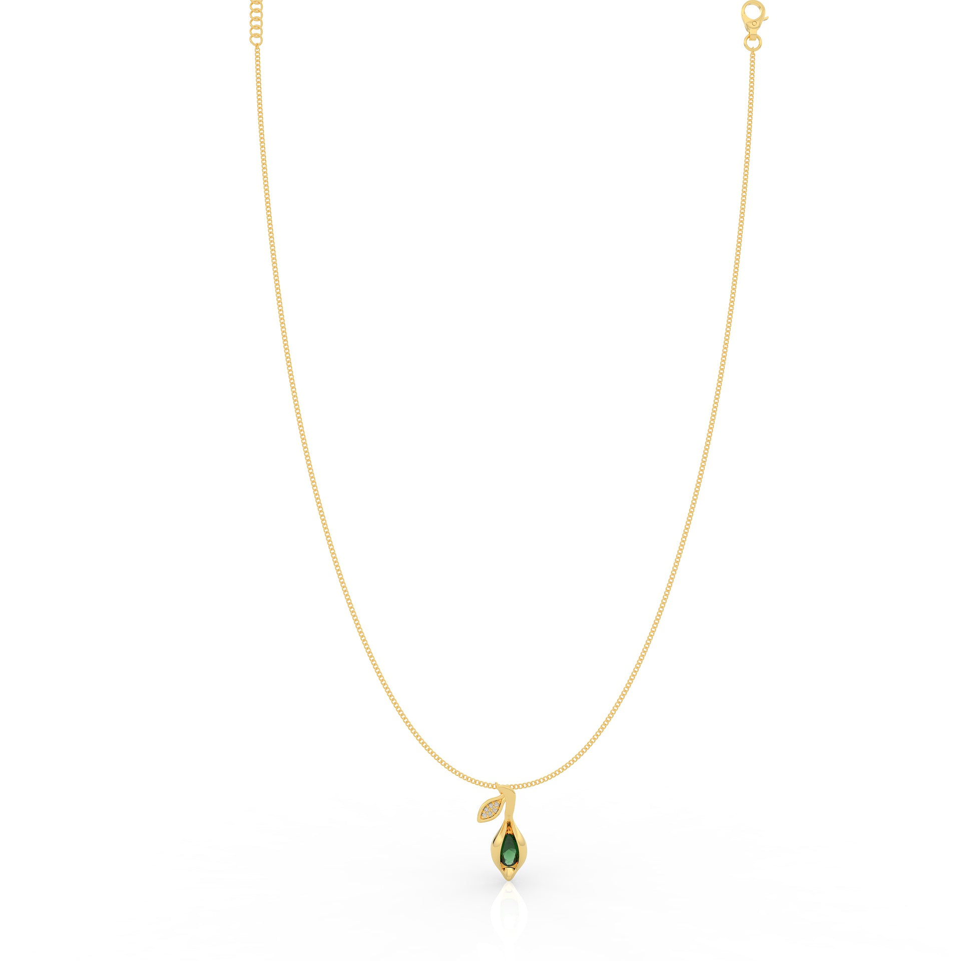 Refined Green Gemstone Leaf Pendant With Chain, Hallmarked 925 Sterling Silver - sitabo