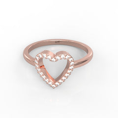 Fall in Love Heart Shaped Pave Ring- Hallmarked 925 Sterling Silver Rose Gold - sitabo