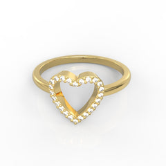 Fall in Love Heart Shaped Pave Ring- Hallmarked 925 Sterling Silver Yellow Gold - sitabo
