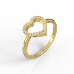 Fall in Love Heart Shaped Pave Ring- Hallmarked 925 Sterling Silver Yellow Gold - sitabo