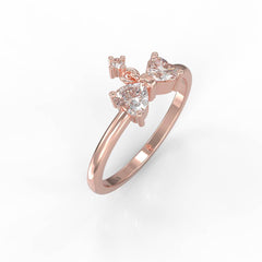 Sparkling Bow Charm Engagement Ring, Hallmarked 925 Sterling Silver Rose Gold - sitabo