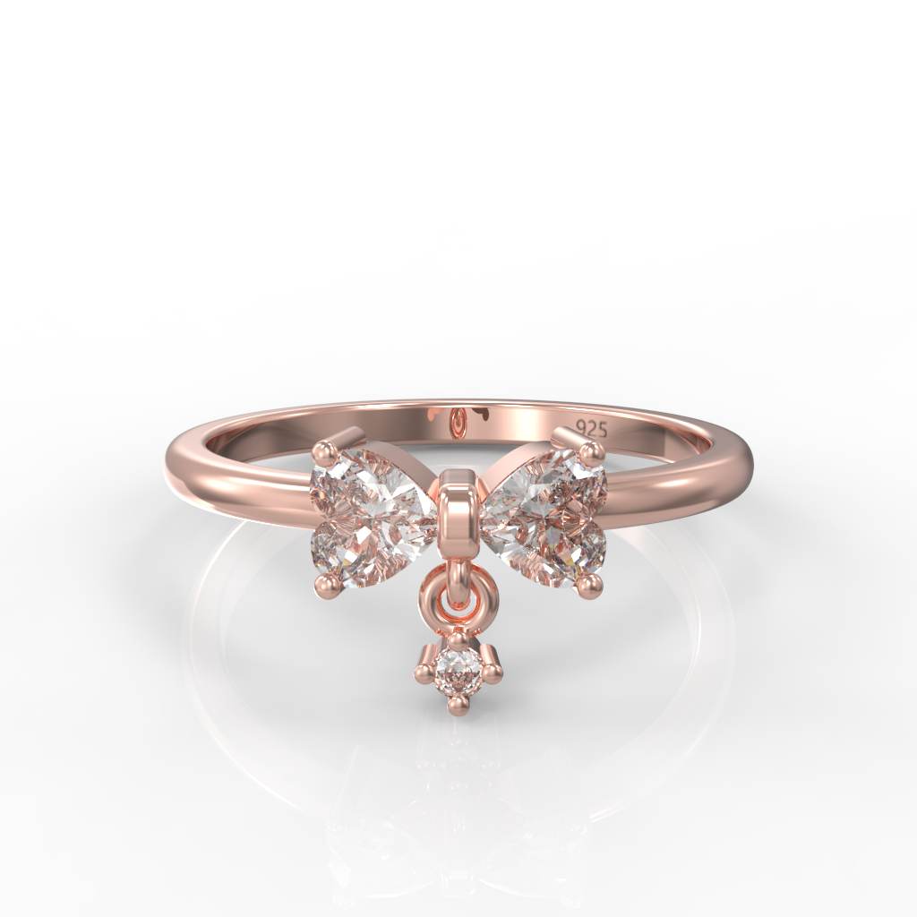 Sparkling Bow Charm Engagement Ring, Hallmarked 925 Sterling Silver Rose Gold - sitabo