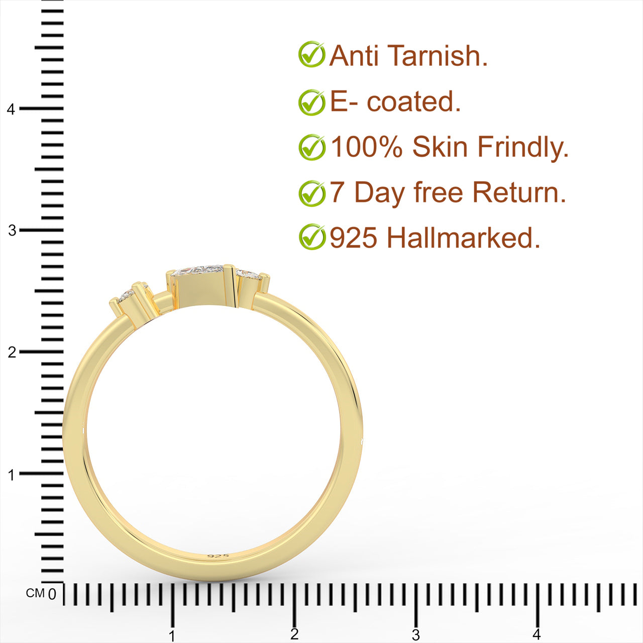 Minimalist Pear Cut Shiny Ring- Hallmarked 925 Sterling Silver Yellow Gold - sitabo