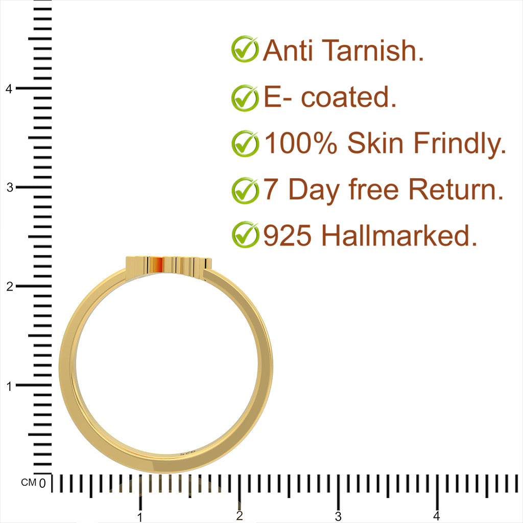 Palm Leaf Shape Dainty Stacking Ring, Hallmarked 925 Sterling Silver Yellow Gold - sitabo