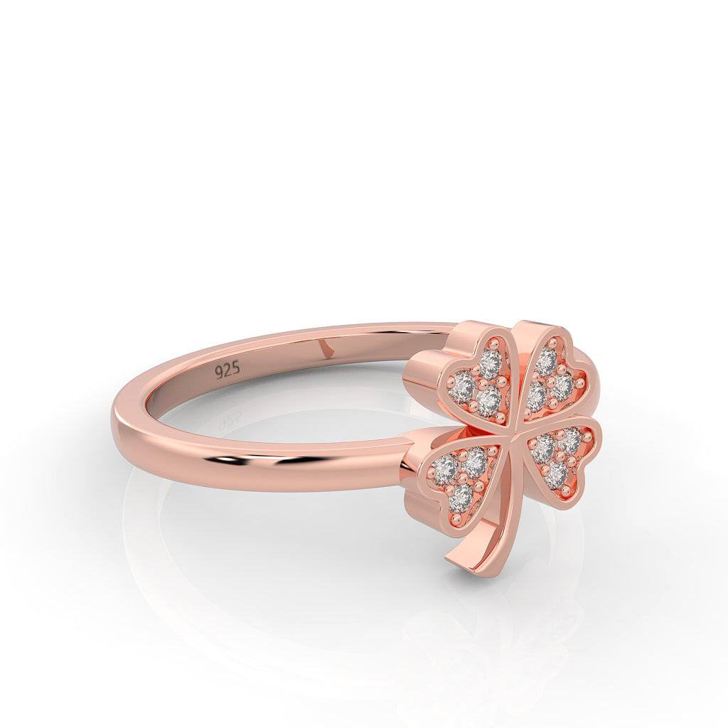 Palm Leaf Shape Dainty Stacking Ring, Hallmarked 925 Sterling Silver Rose Gold - sitabo