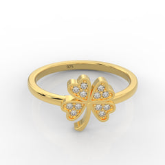 Palm Leaf Shape Dainty Stacking Ring, Hallmarked 925 Sterling Silver Yellow Gold - sitabo