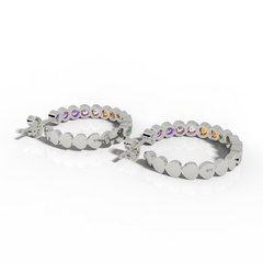 Pear Cut Rainbow Sapphire Huggie Hoop Earring, Hallmarked 925 Sterling Silver sterlyn 925