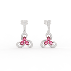 Vintage Ruby Flower Dangle Earrings, Hallmarked 925 Sterling Silver sterlyn 925